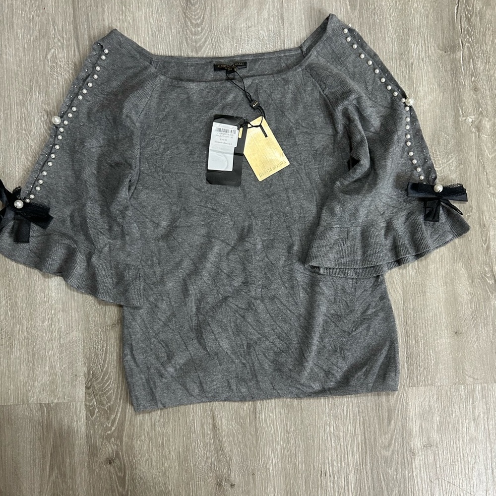 Alberto Makali Gray Off-the-Shoulder Sweater